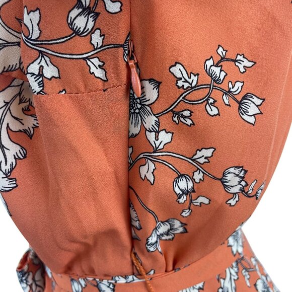 Nanette Floral Rust Short Sleeve Tie Waist Button Front Women's Dress Sz 12 - Picture 6 of 8